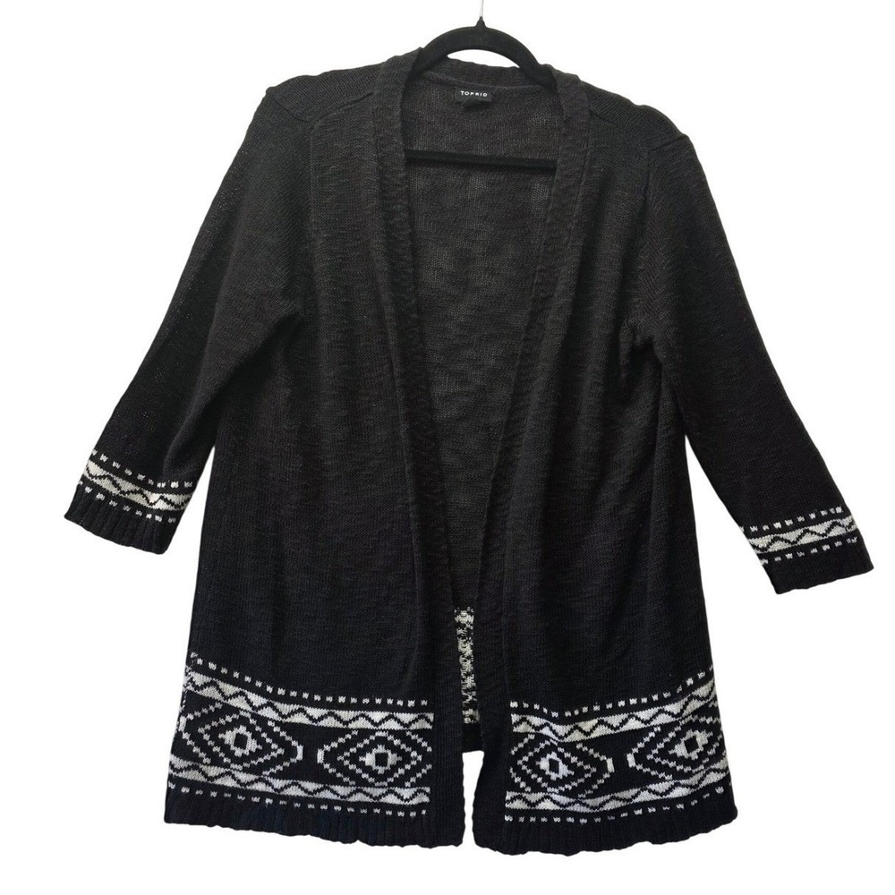 Torrid Womens Black White Geometric Fair Isle Open Front Cardigan Sweater 00 M L